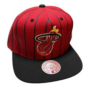 Mitchell & Ness Miami Heat Snapback Mens OSFM Red Black Pinstripe NBA Hat Cap